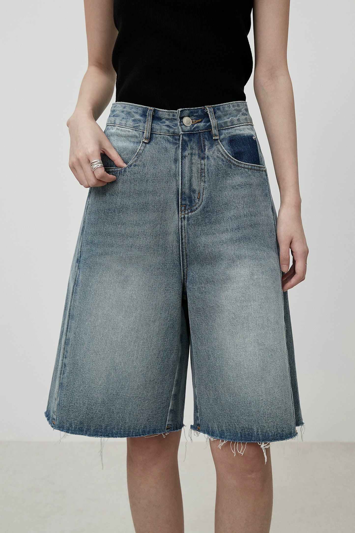 Pantalones vaqueros azules rectos con bordes sin rematar de cinco puntas de CAREMIND, pantalones holgados, ajustados y versátiles de cintura alta para mujer