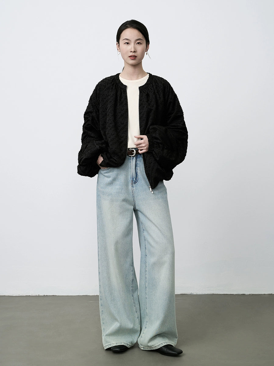 CAREMIND Nueva chaqueta corta de jacquard chino para mujer, chaqueta de béisbol negra con cremallera, cárdigan superior