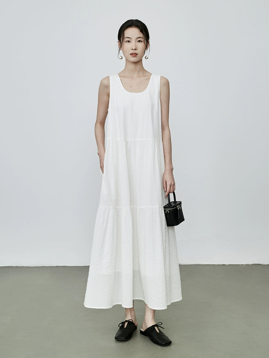 Vestido de verano con escote en U y sin mangas de fibra blanca de CAREMIND, vestido largo con tirantes y capas