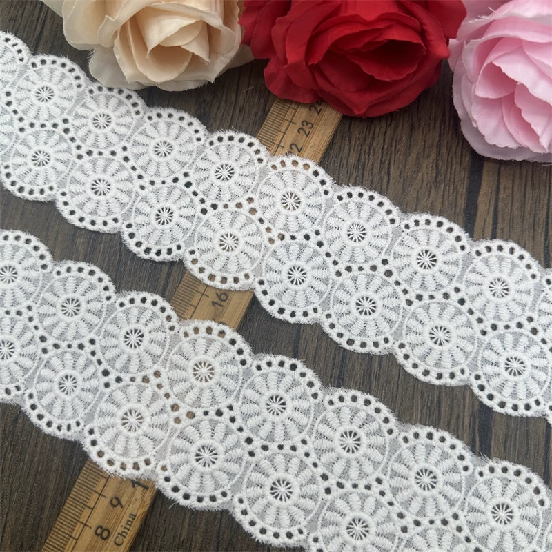 3788 Accesorios de encaje bordado de algodón blanco hechos a mano, cortinas DIY, material para ropa de muñeca, falda con lazo