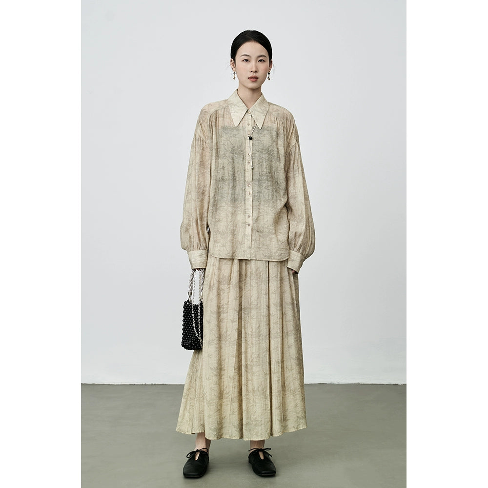 Conjunto chino nuevo CAREMIND 2024, conjunto de dos piezas con camisa y falda plisada con estampado de bambú retro