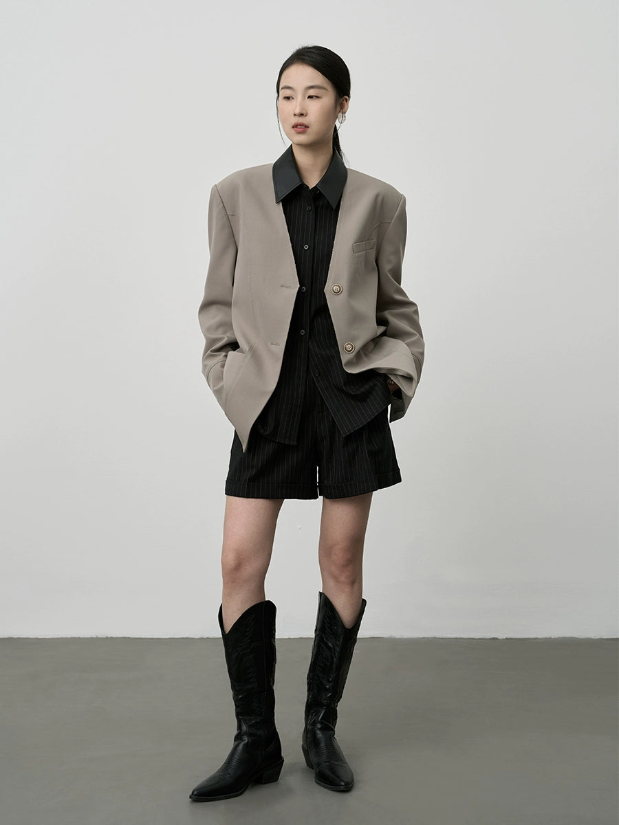 Pantalones de traje a rayas negras de CAREMIND, pantalones cortos ajustados de cintura alta informales para mujer