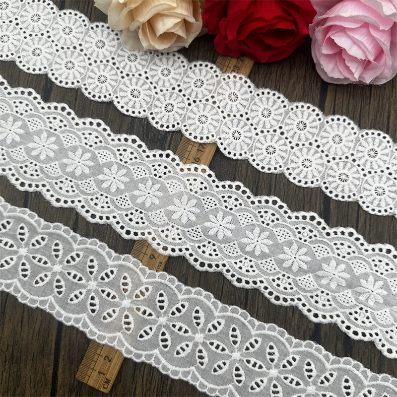 3788 Accesorios de encaje bordado de algodón blanco hechos a mano, cortinas DIY, material para ropa de muñeca, falda con lazo