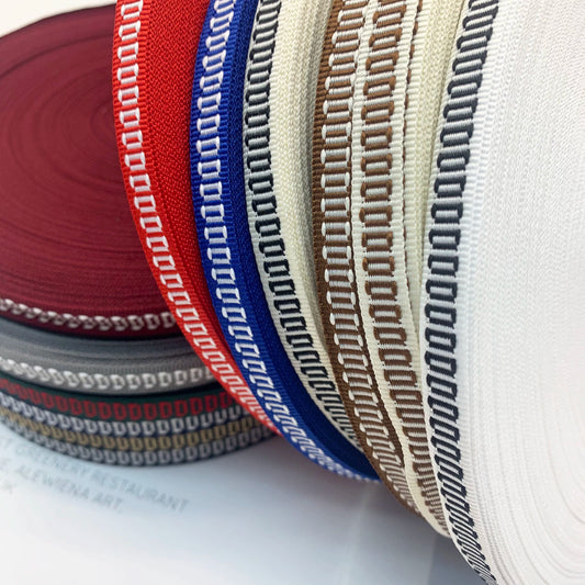 Tira de cinta jacquard con letras de color de 1 cm, accesorio para ribetes, tira de presión con borde lateral para ropa, cinta decorativa para textiles del hogar, 3853