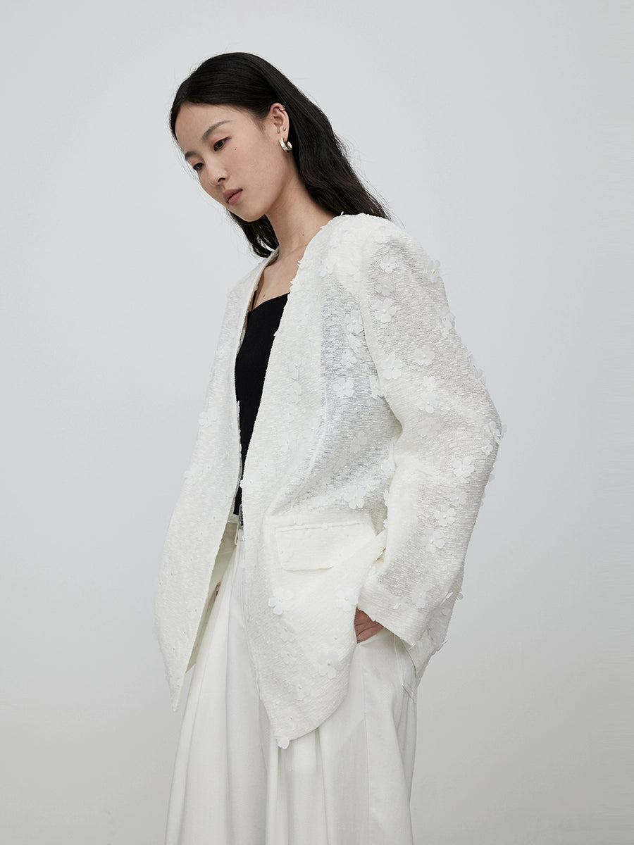 Chaqueta superior versátil de diseño premium para viajeros con traje de jacquard fino intelectual de color albaricoque de CAREMIND