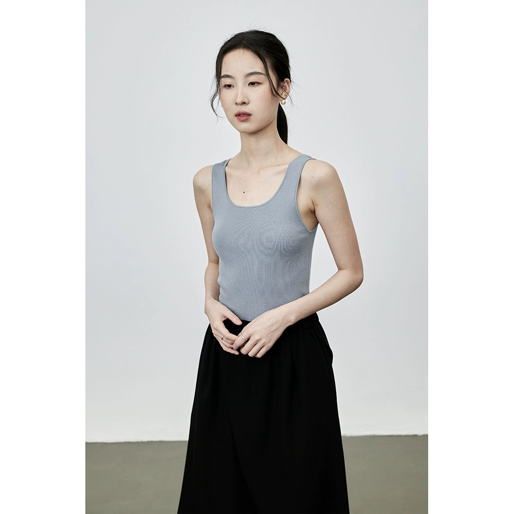 Chaleco de punto sin mangas de cinco colores de seda CAREMIND con cuello en U y parte superior ajustada de verano en la espalda