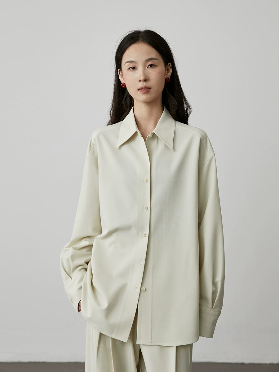 CAREMIND chemise à manches longues à revers rétro de couleur unie, drapée, anti-rides, haut de banlieue, veste cardigan empilée