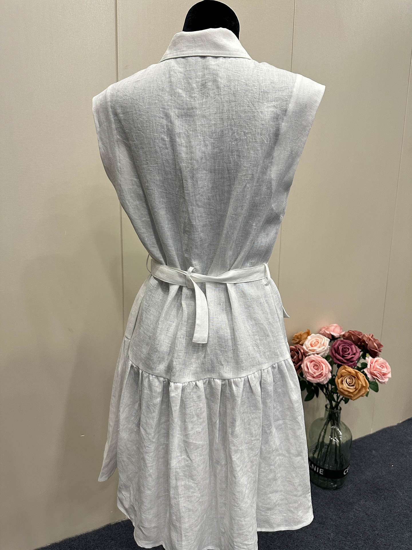 8019★ Kochi old money wind shirt skirt lapel high waist thin sleeveless pure linen dress women 25 summer