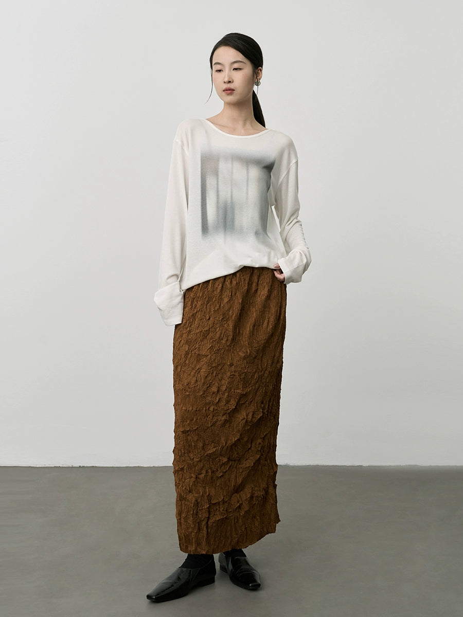 Falda de cintura elástica plisada irregular color café de CAREMIND Falda ajustada de cintura alta con envoltura en la cadera Falda mediana y larga