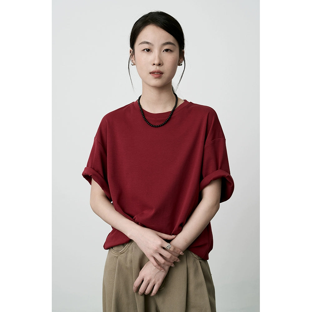 CAREMIND2024 nueva blusa básica de manga corta, holgada y fina, de seis colores, con cuello redondo y mangas cortas para mujer