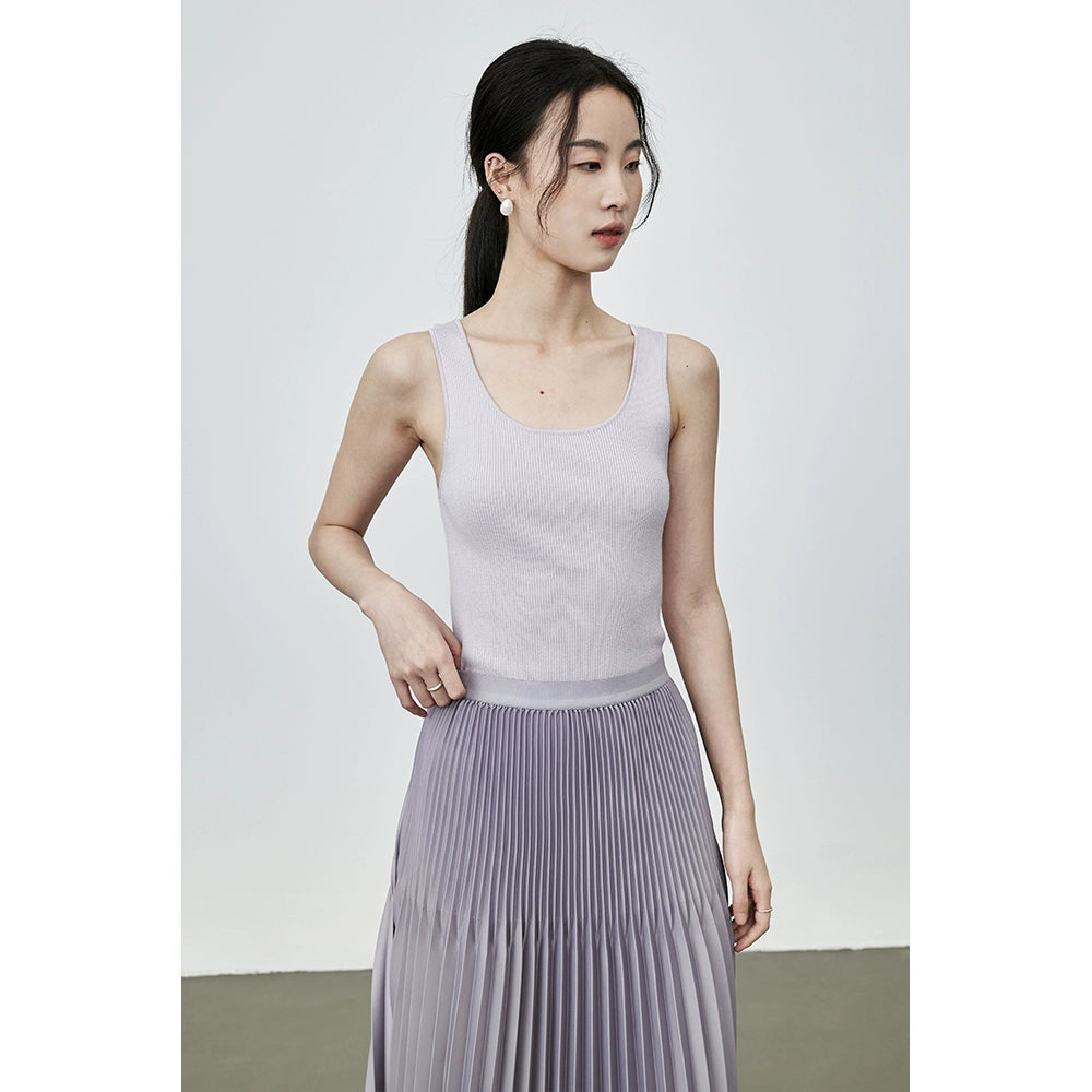 Chaleco de punto sin mangas de cinco colores de seda CAREMIND con cuello en U y parte superior ajustada de verano en la espalda