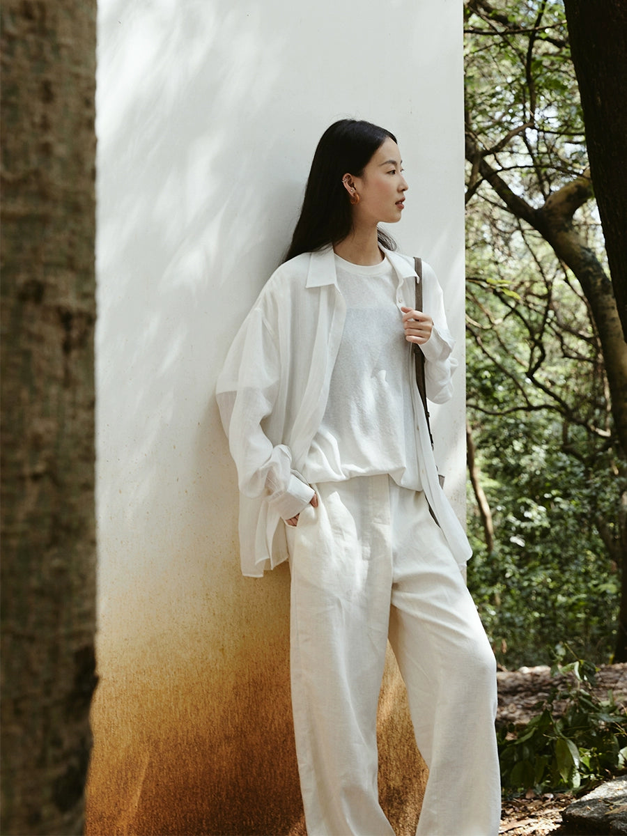 Camisa informal de tencel de ramio súper blanca y morada de CAREMIND, nueva camisa de protección solar versátil para otoño, camisa para viajeros