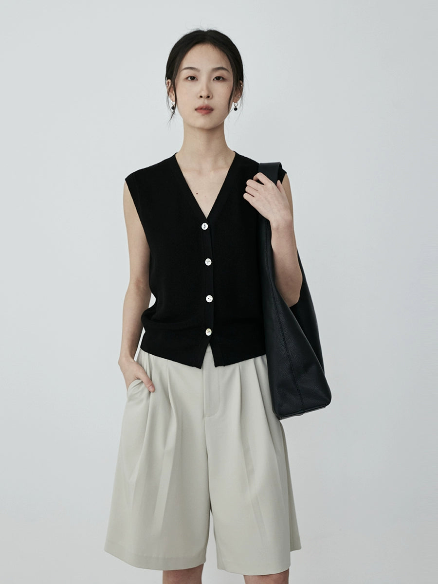 Pantalones anchos de pierna de traje de albaricoque CAREMIND, pantalones de cinco puntos, pantalones cortos casuales de cintura alta y pierna ancha de verano para mujer