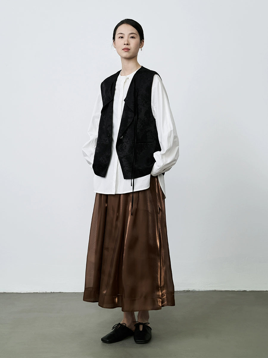 Jupe en fil doré CAREMIND, jupe plissée drapée à taille élastique moyenne et longue de style national