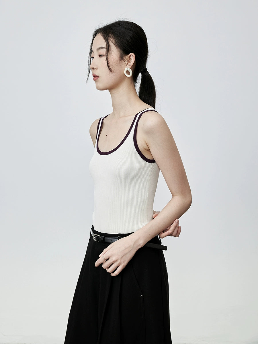 Chaleco con tirantes pequeños en color contrastante de CAREMIND, prenda exterior antiluz de seda de cáñamo de verano para mujer, top en forma de I