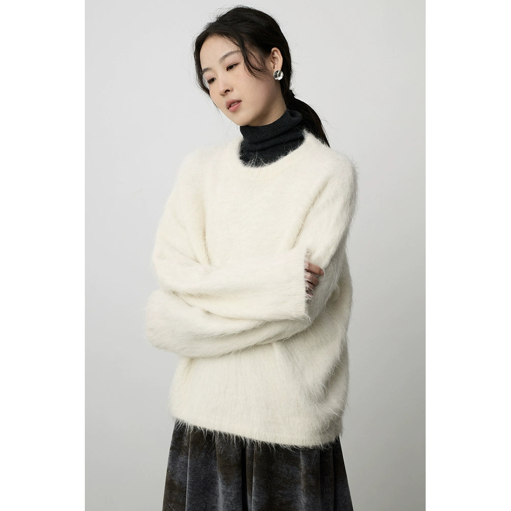 CAREMIND Pull en alpaga gris à poils longs pour femme, nouveauté 2024, doux et de qualité supérieure