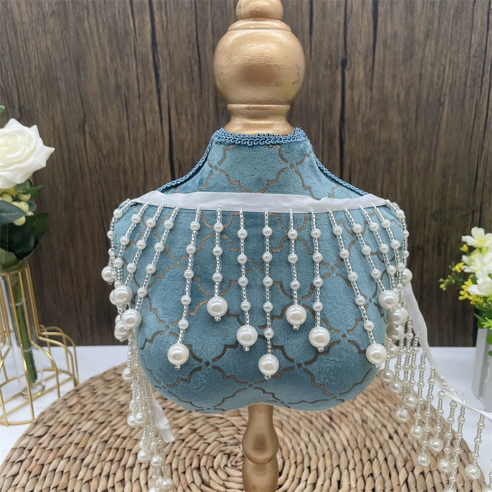 3736★ Ancho 8,5 cm Vestido de novia ondulado con flecos de perlas colgantes blancas Decoración de puños de traje Xiuhe Accesorios de encaje Hanfu