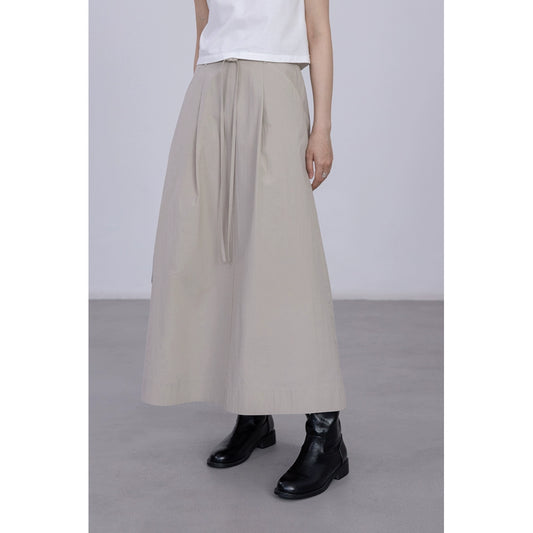 CAREMIND Falda plisada pequeña con cordón de cintura alta de color sólido para mujer, diseño de abertura, estilo simple, falda fina de palabra A, mediana y larga