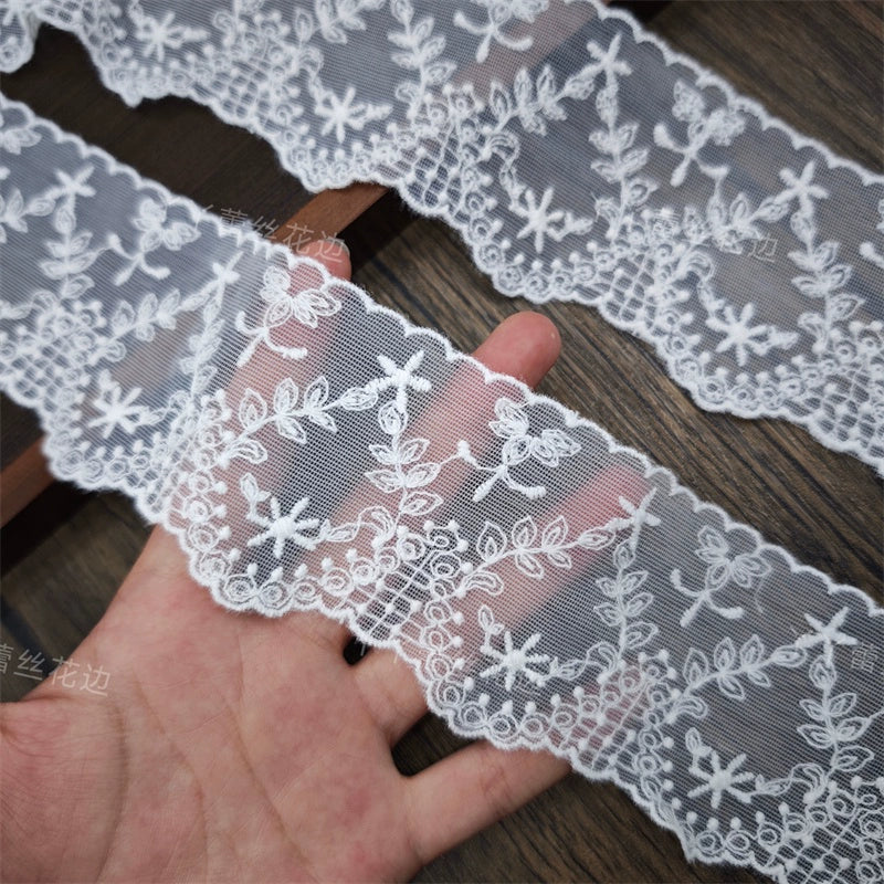 3829 Exquisitos accesorios de encaje de malla con bordado de hilo de algodón, materiales para faldas y mangas de ropa infantil hechos a mano