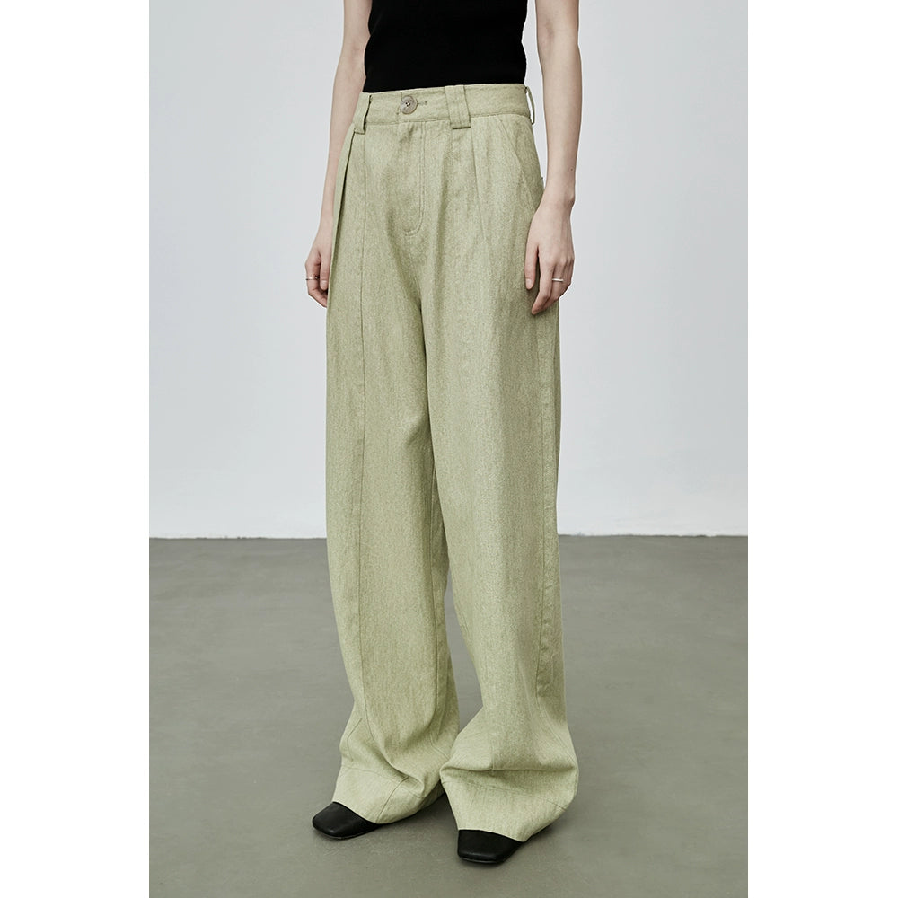 Pantalones casuales de algodón rectos de cintura media alta y verde chic de CAREMIND, pantalones holgados retro de pierna ancha para mujer