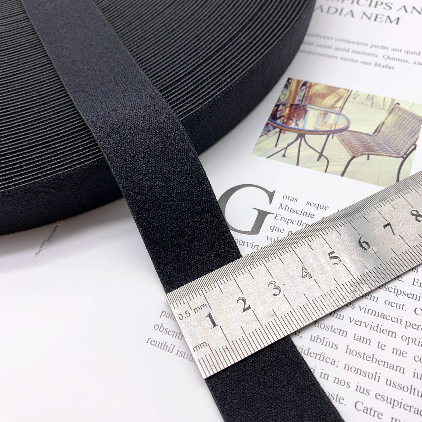 3869 1-3,8 cm banda elástica de nailon puro engrosada de gamuza negra, accesorios de alta elasticidad, cinturilla deportiva de yoga, cuerda de goma