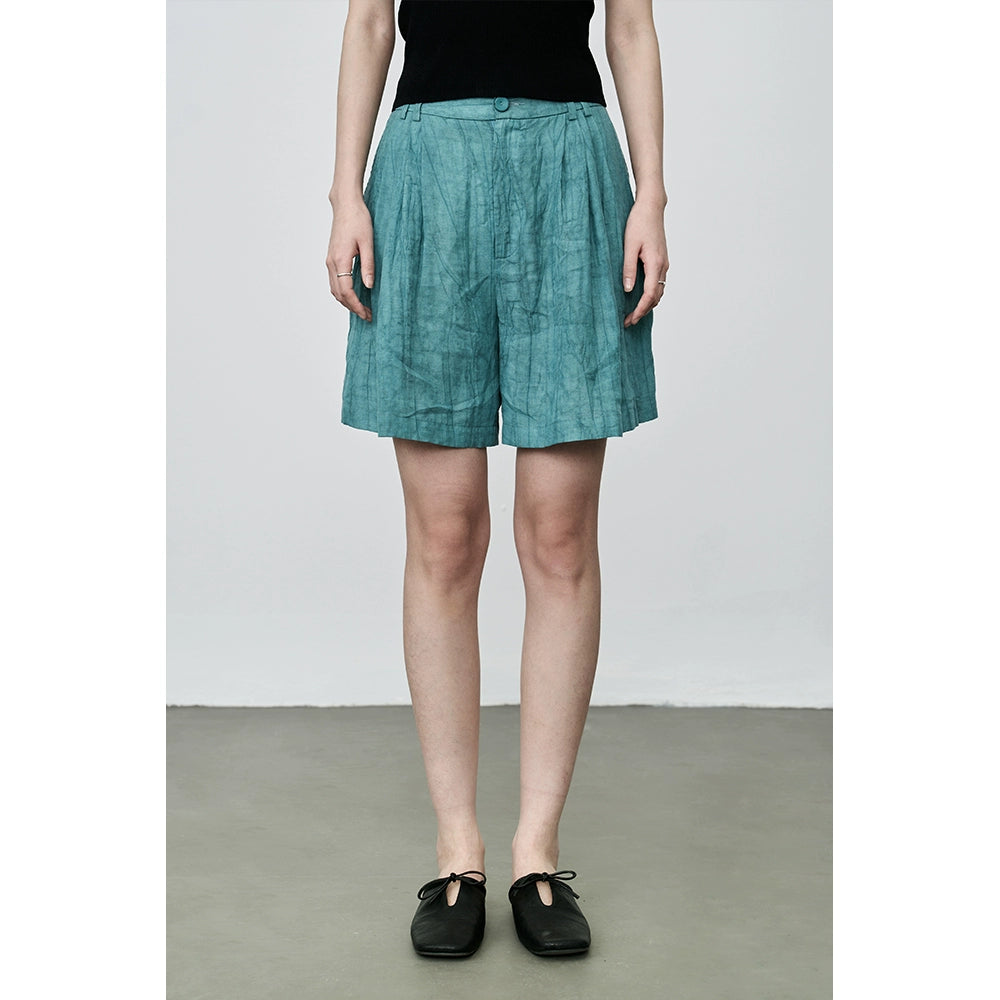 Conjunto de dos piezas de camisa y pantalones cortos teñidos a mano de Tencel de alta calidad con diseño de viento otoñal de CAREMIND