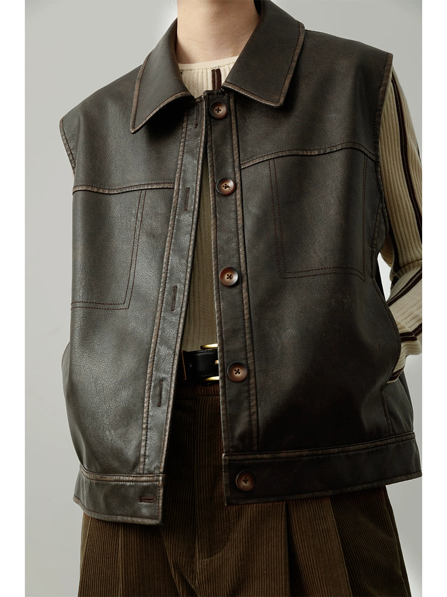 Chaleco sin mangas con diseño original de CAREMIND, chaleco con solapa exterior para mujer, chaqueta de cuero con diseño de solapa, otoño, primavera y otoño