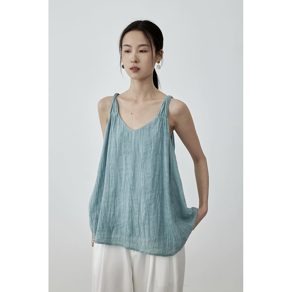 Gilet ample à texture niche CAREMIND en Tencel à quatre couleurs avec haut à bretelles torsadées