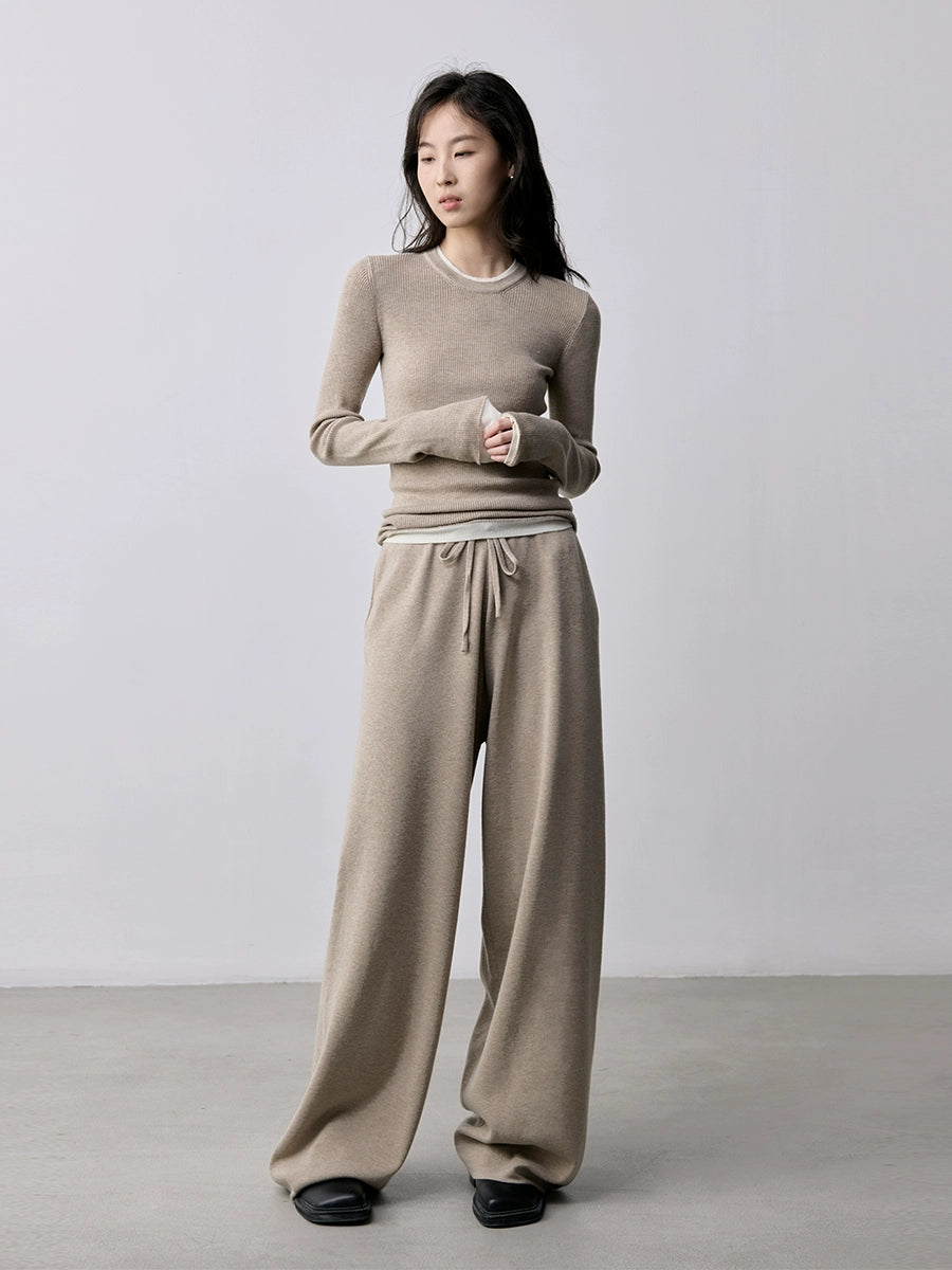 Pantalones deportivos informales de pierna ancha con cordón ajustable, de color liso, con tejido de pelo súper ajustado de CAREMIND