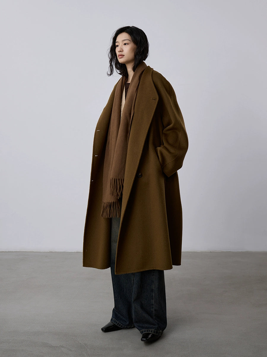 CAREMIND Maillard abrigo de lana de cachemira de doble cara abrigo cruzado de longitud media abrigo de temperamento de otoño e invierno ropa de mujer