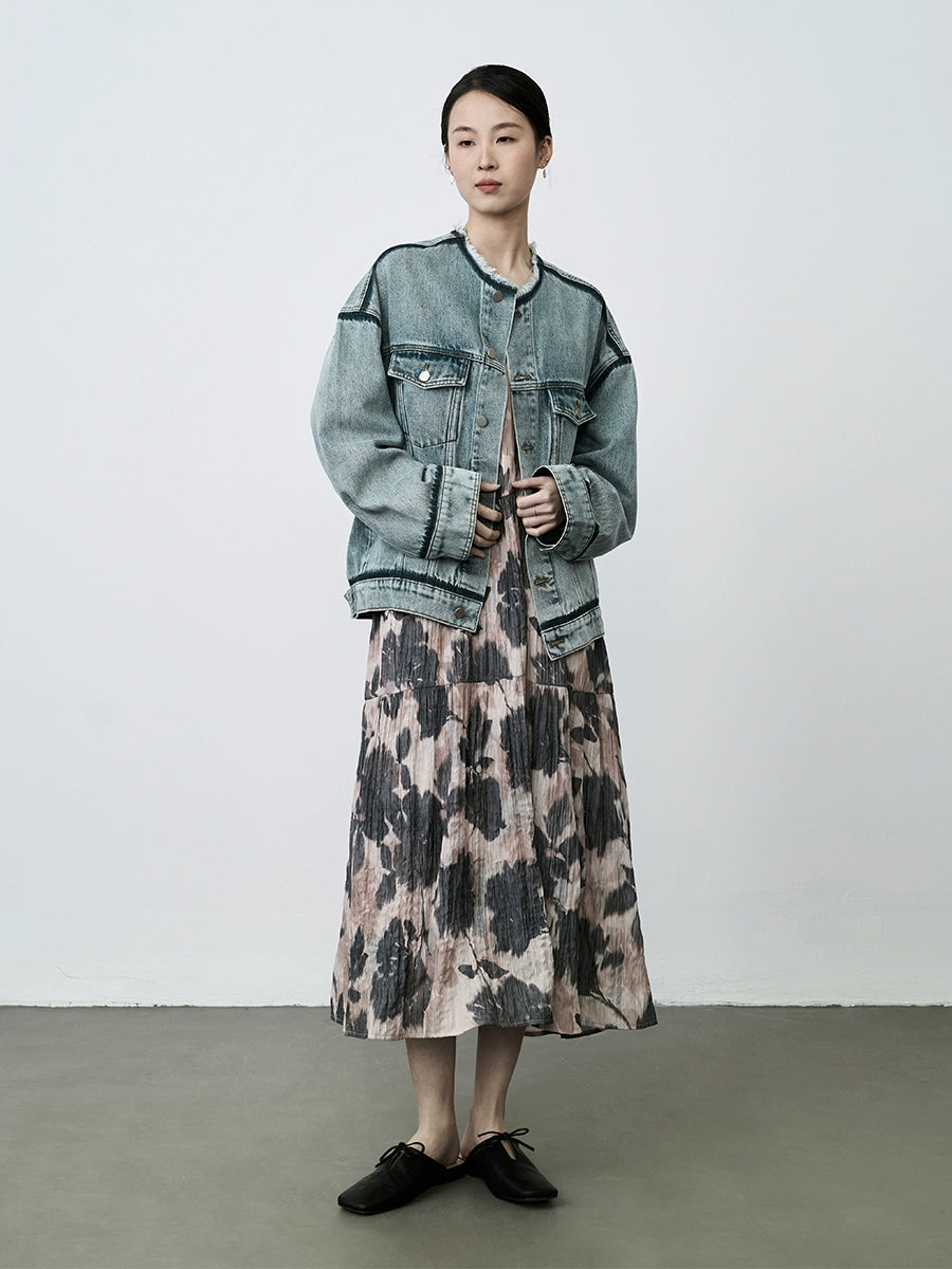 Chaqueta vaquera con cuello suelto y borde de CAREMIND, chaqueta tipo cárdigan de manga larga a juego de colores para mujer, top para mujer