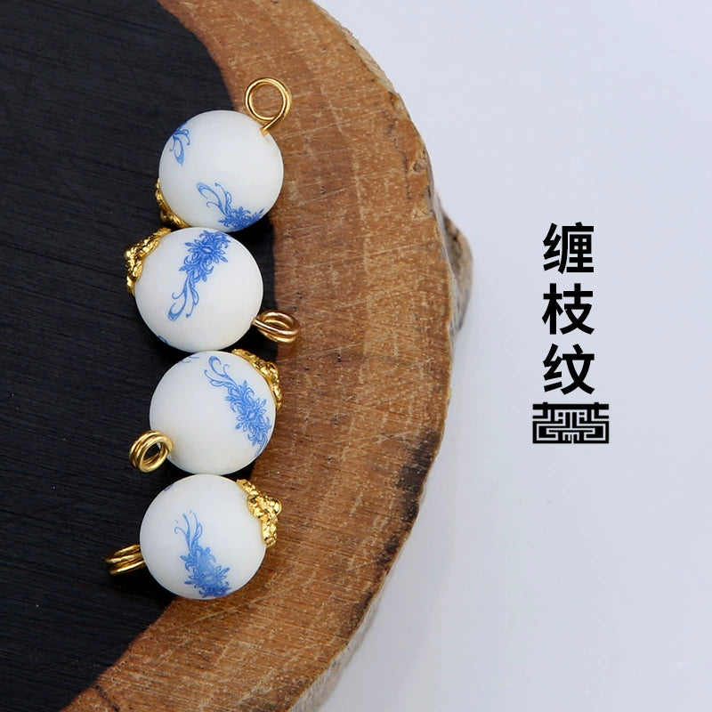 3249★ Ceramic button beads, national style retro cheongsam Hanfu Tang suit shirt, disc button versatile decorative small button blue and white porcelain