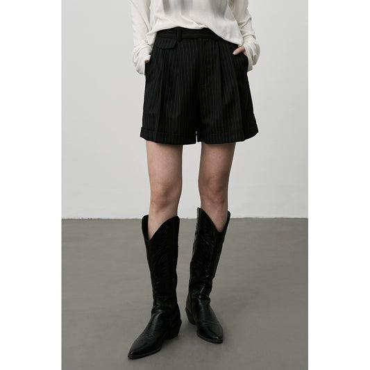 Pantalon de costume noir à rayures CAREMIND, décontracté, taille haute, mode, skinny, short A-Word pour femme