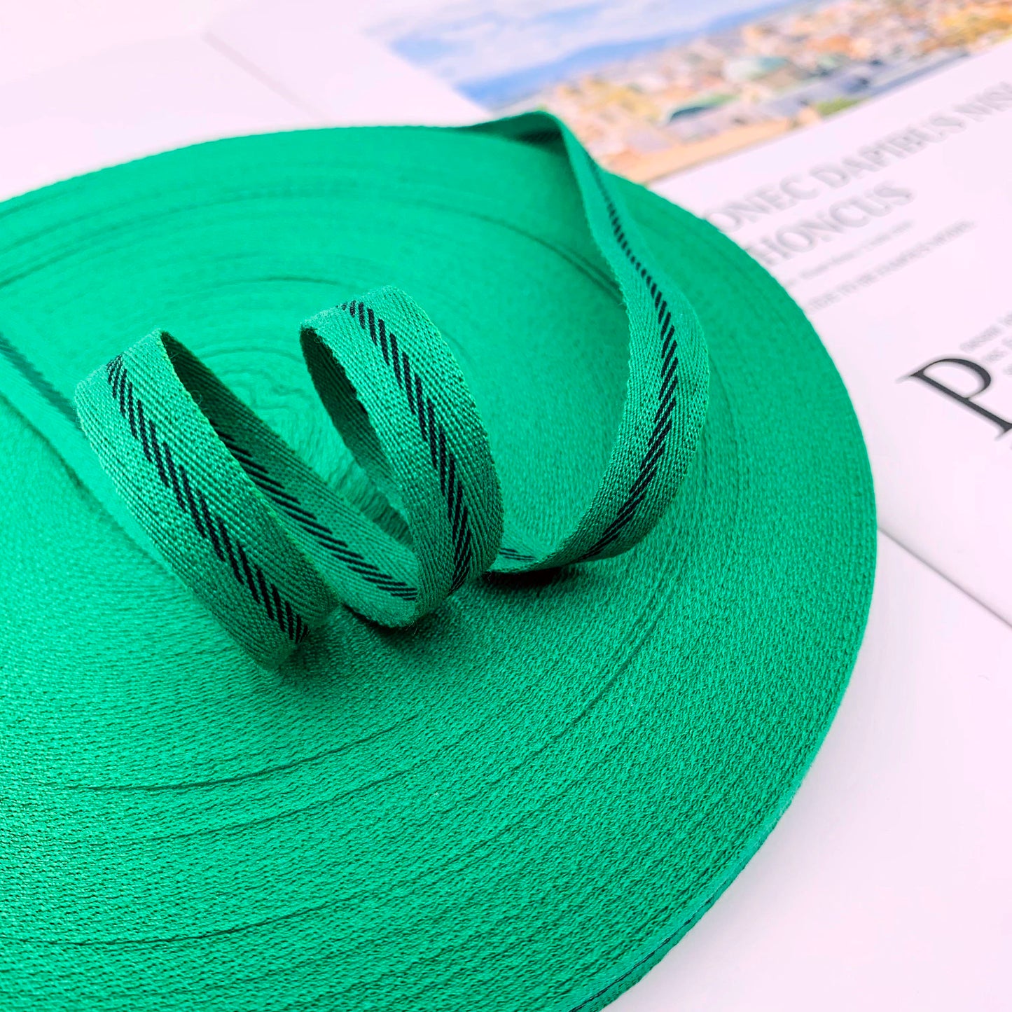 3863 Tira de cinta de sarga intercoloreada de 1 cm con ribete en el borde lateral, tira de presión, cinta jacquard, accesorios de ropa para textiles del hogar