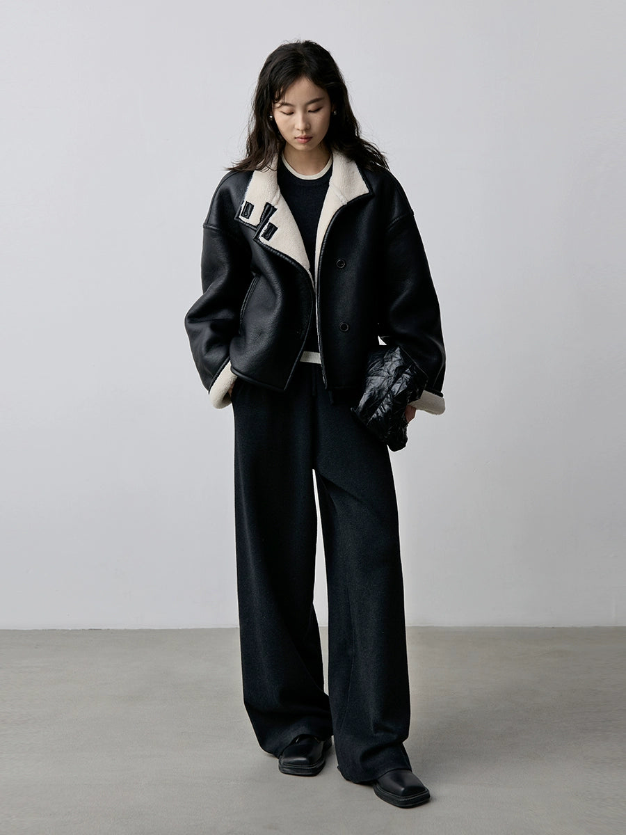 Pantalones deportivos informales de pierna ancha con cordón ajustable, de color liso, con tejido de pelo súper ajustado de CAREMIND