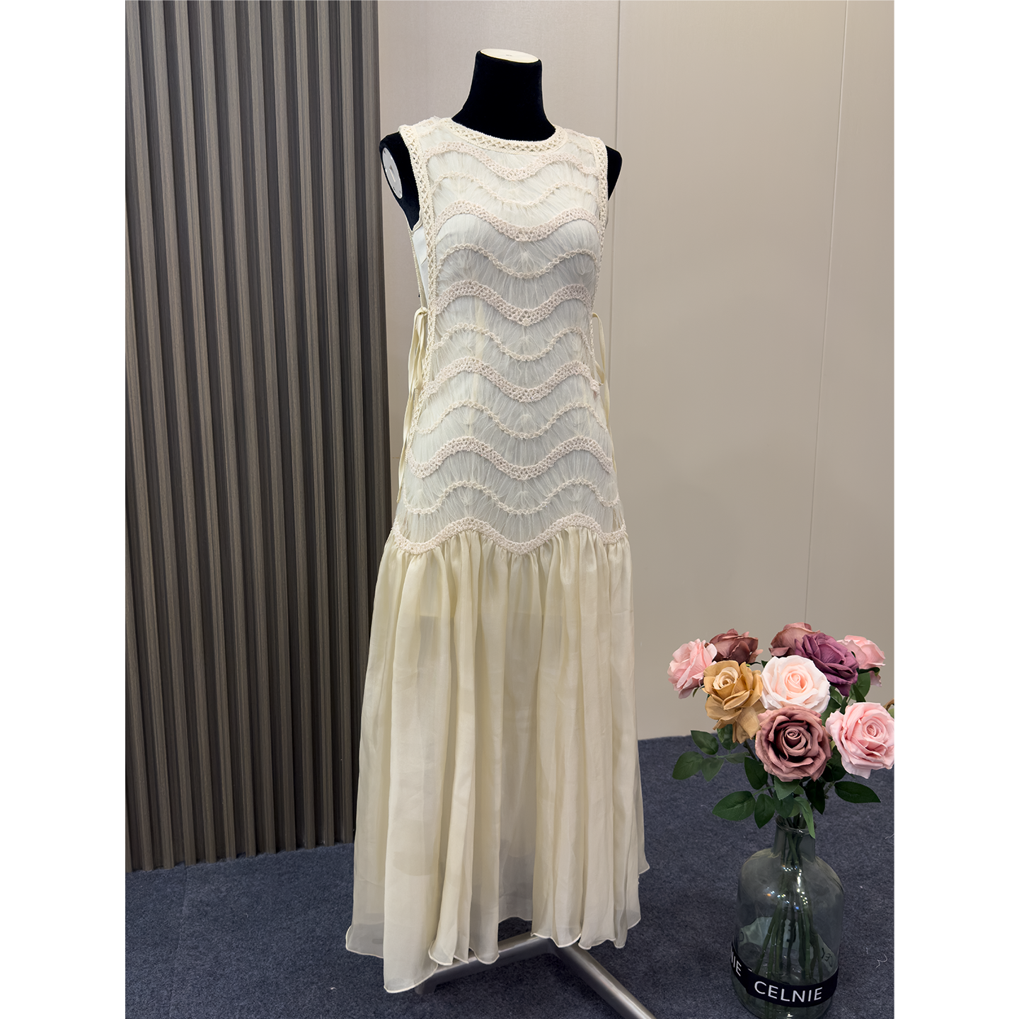 8028★ Casual vacation romantic quicksand skirt high-end lace fairy skirt pearlescent sleeveless dress woman