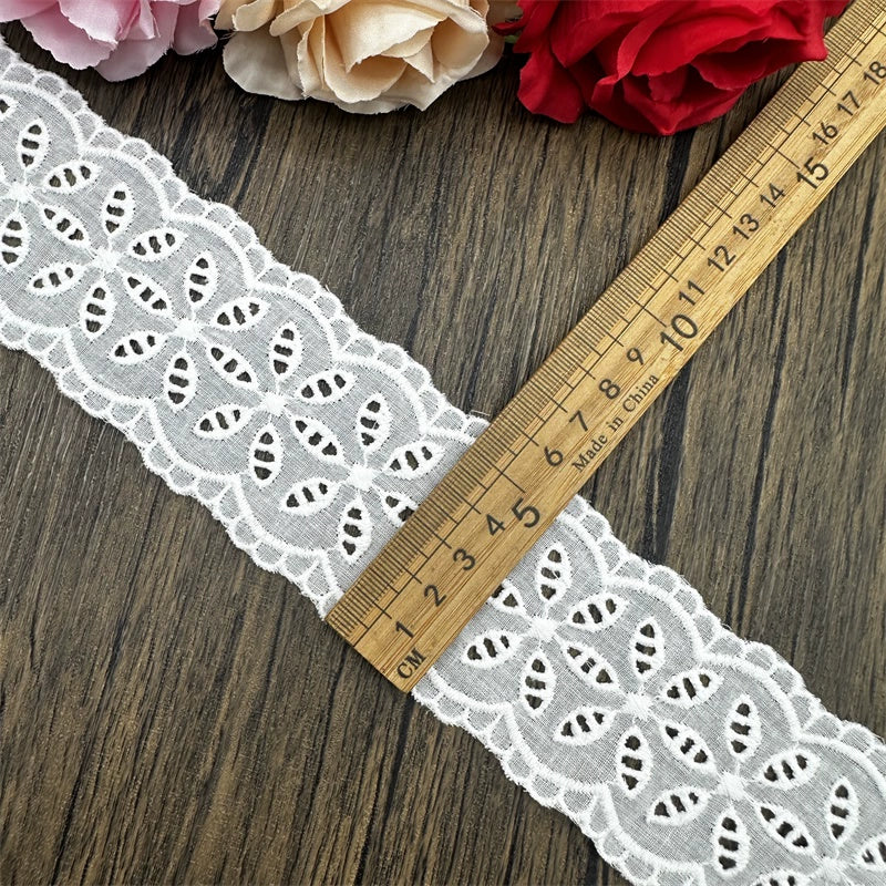 3788 Accesorios de encaje bordado de algodón blanco hechos a mano, cortinas DIY, material para ropa de muñeca, falda con lazo