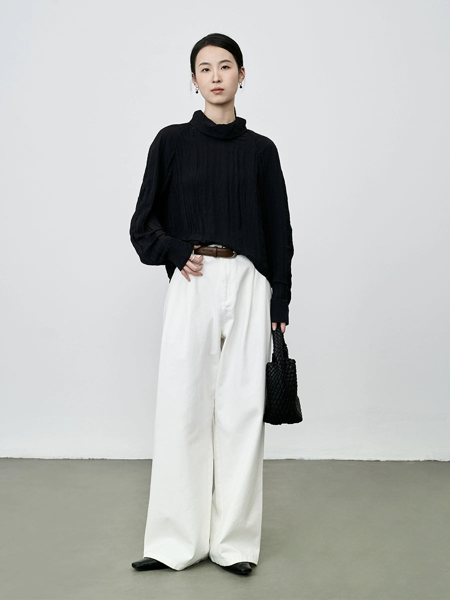 Camisa de manga larga con cuello apilado y textura antiarrugas para mujer de CAREMIND