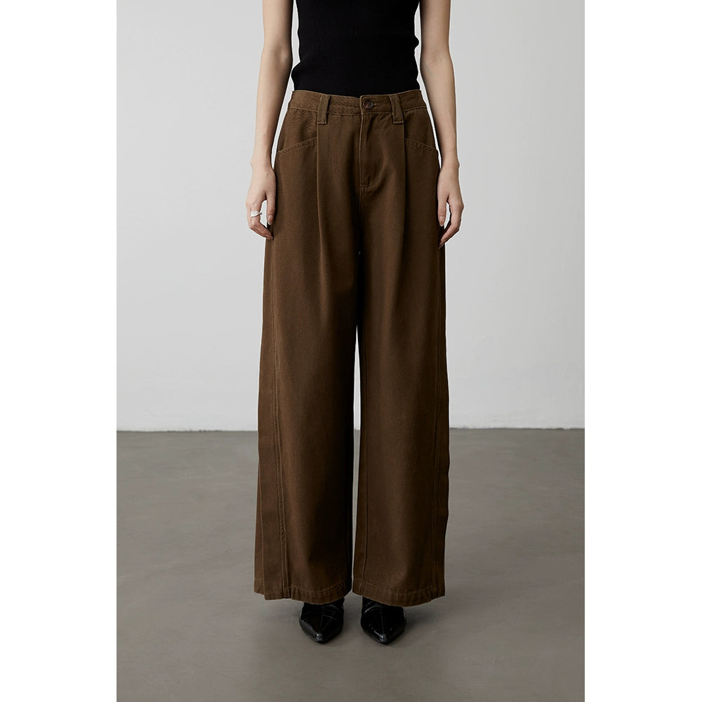 Pantalones vaqueros holgados y delgados de pierna ancha de color café retro de CAREMIND, pantalones casuales largos y rectos de cintura alta estilo dinero antiguo