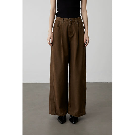 Pantalones vaqueros holgados y delgados de pierna ancha de color café retro de CAREMIND, pantalones casuales largos y rectos de cintura alta estilo dinero antiguo