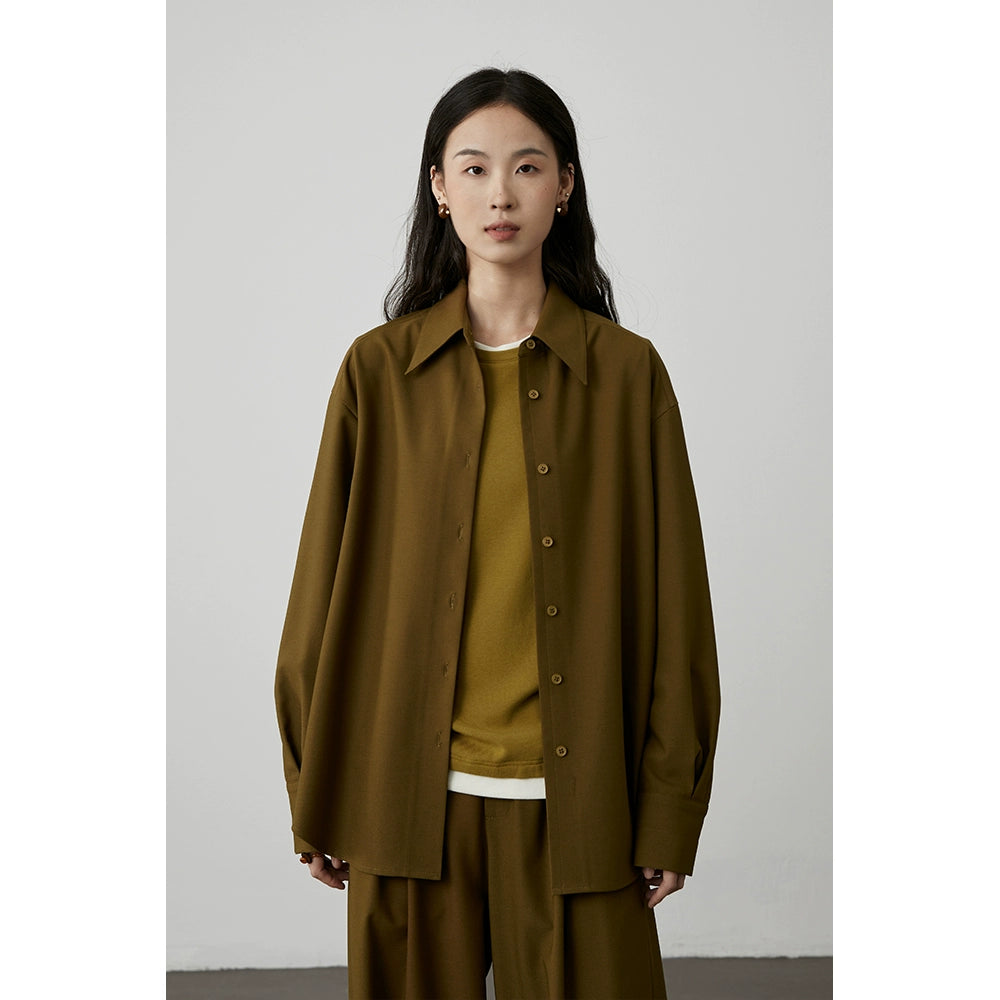 CAREMIND chemise à manches longues à revers rétro de couleur unie, drapée, anti-rides, haut de banlieue, veste cardigan empilée