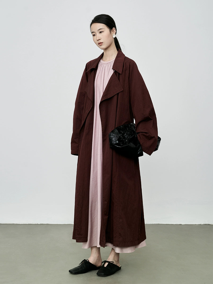 CAREMIND temperamento café rojo silueta minimalista antiarrugas gabardina abrigo largo estilo retro británico