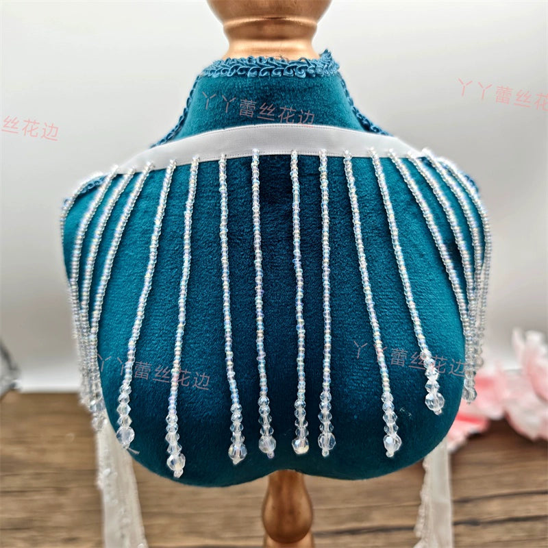 3722 Pañuelo para la cabeza con flecos de cuentas de cristal de imitación hecho a mano, accesorios para pantallas de lámparas, cortinas, vestido de novia, falda, encaje decorativo DIY