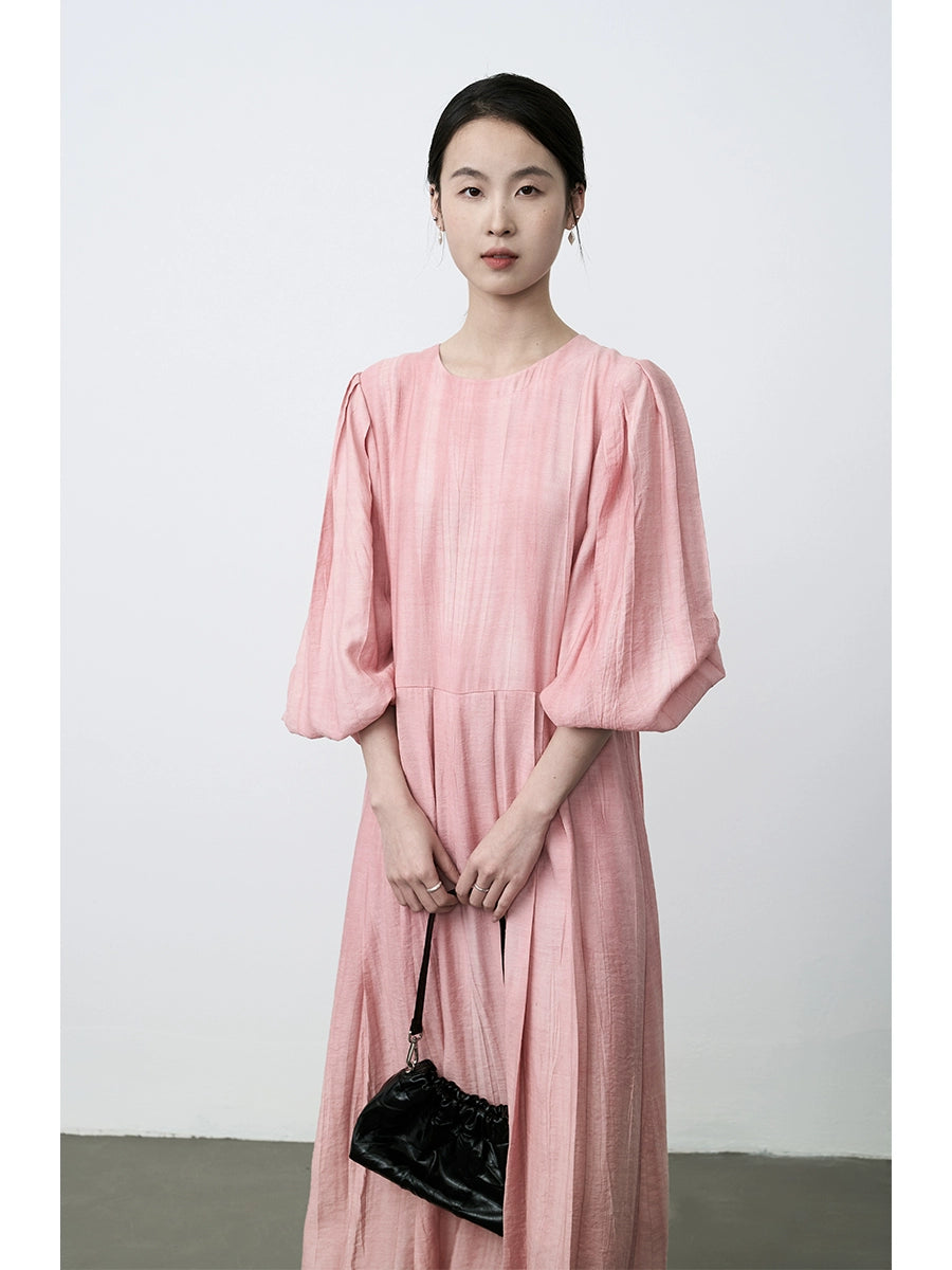 CAREMIND Elegante vestido blanco rosa melocotón único Otoño 2024 Nuevo vestido suelto de lino para viajes de vacaciones