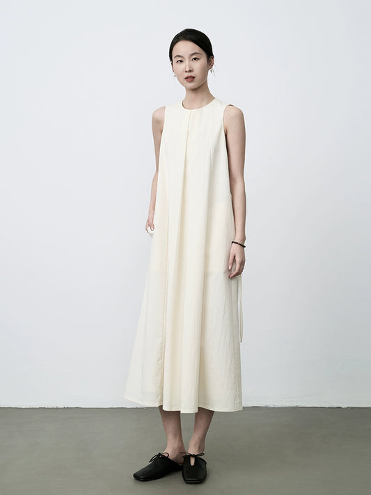 CAREMIND Vestido japonés sin mangas con cintura color blanco jade leche chaleco fino suave falda larga