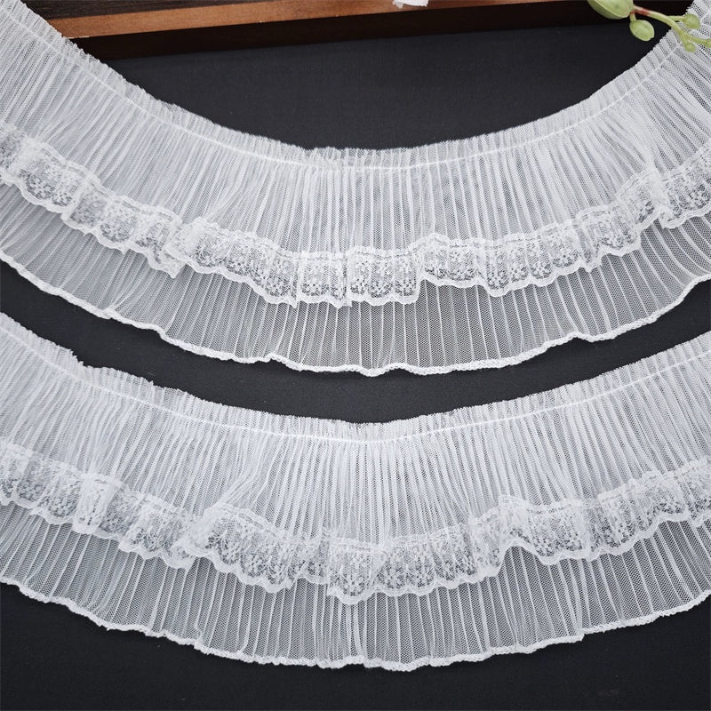 Tira de encaje de malla plisada de doble capa, exquisita, de 10 cm de ancho, para manualidades, para unir ropa y faldas, accesorios Lolita, 3837