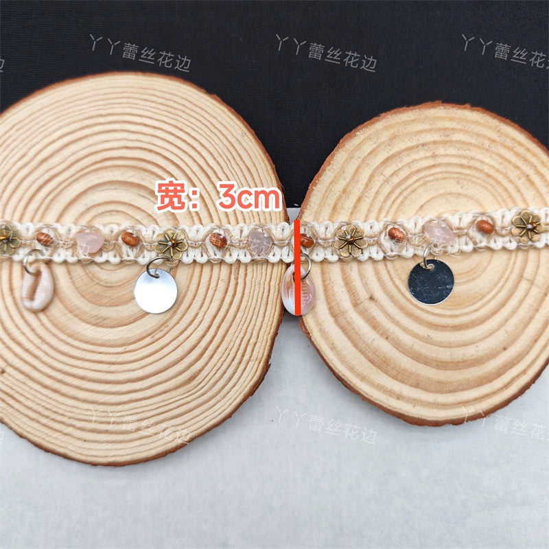 3712 Cuentas hechas a mano, cintas de algodón y lino, cuentas de madera y piedra, accesorios de encaje, materiales de decoración para cortinas étnicas bohemias