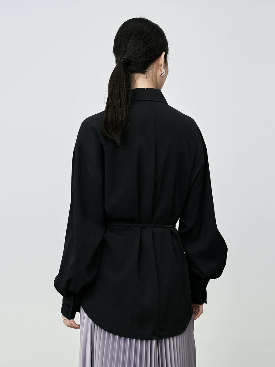 Camisa de manga larga con cordones y cuello de solapa con temperamento de CAREMIND, camisa fina de diseñador para mujer