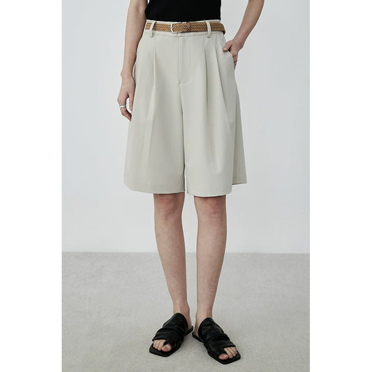 Pantalones anchos de pierna de traje de albaricoque CAREMIND, pantalones de cinco puntos, pantalones cortos casuales de cintura alta y pierna ancha de verano para mujer