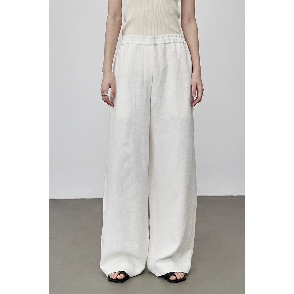 Pantalones de lino de estilo minimalista con dinero antiguo de CAREMIND para uso diario en otoño, pantalones anchos de pierna y cintura alta, pantalones casuales sueltos